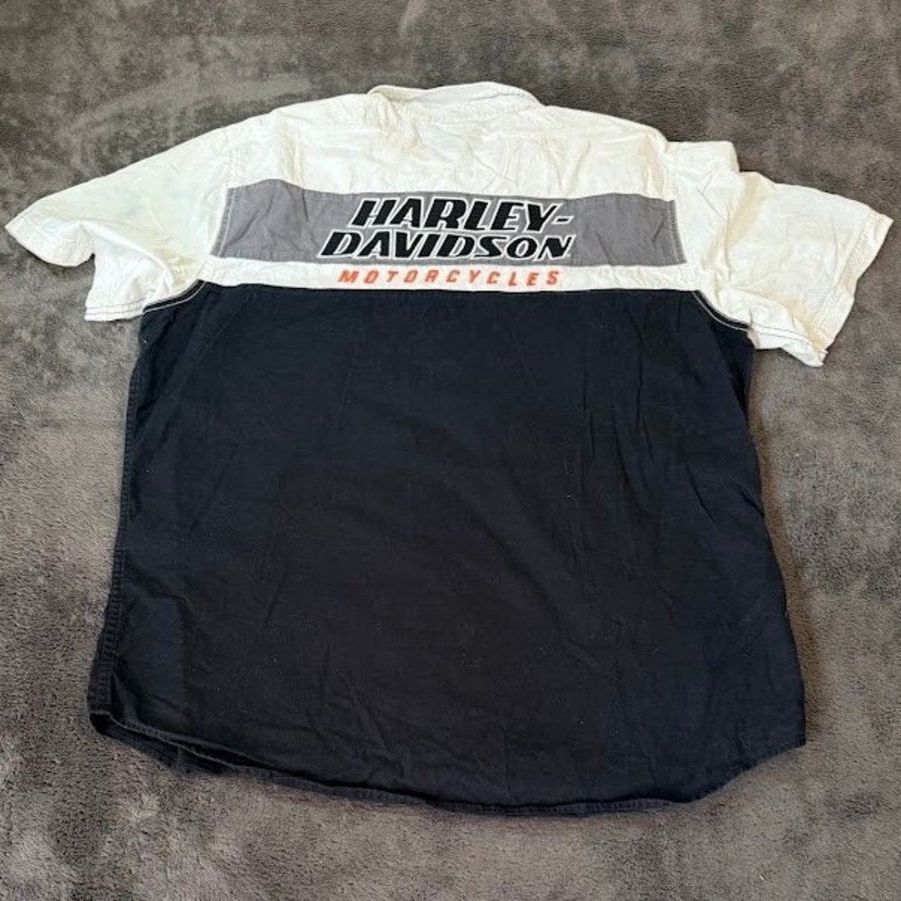 Harley Davidson Mens XL Short Sleeve Button Up Shirt Colorblock Racing Patch